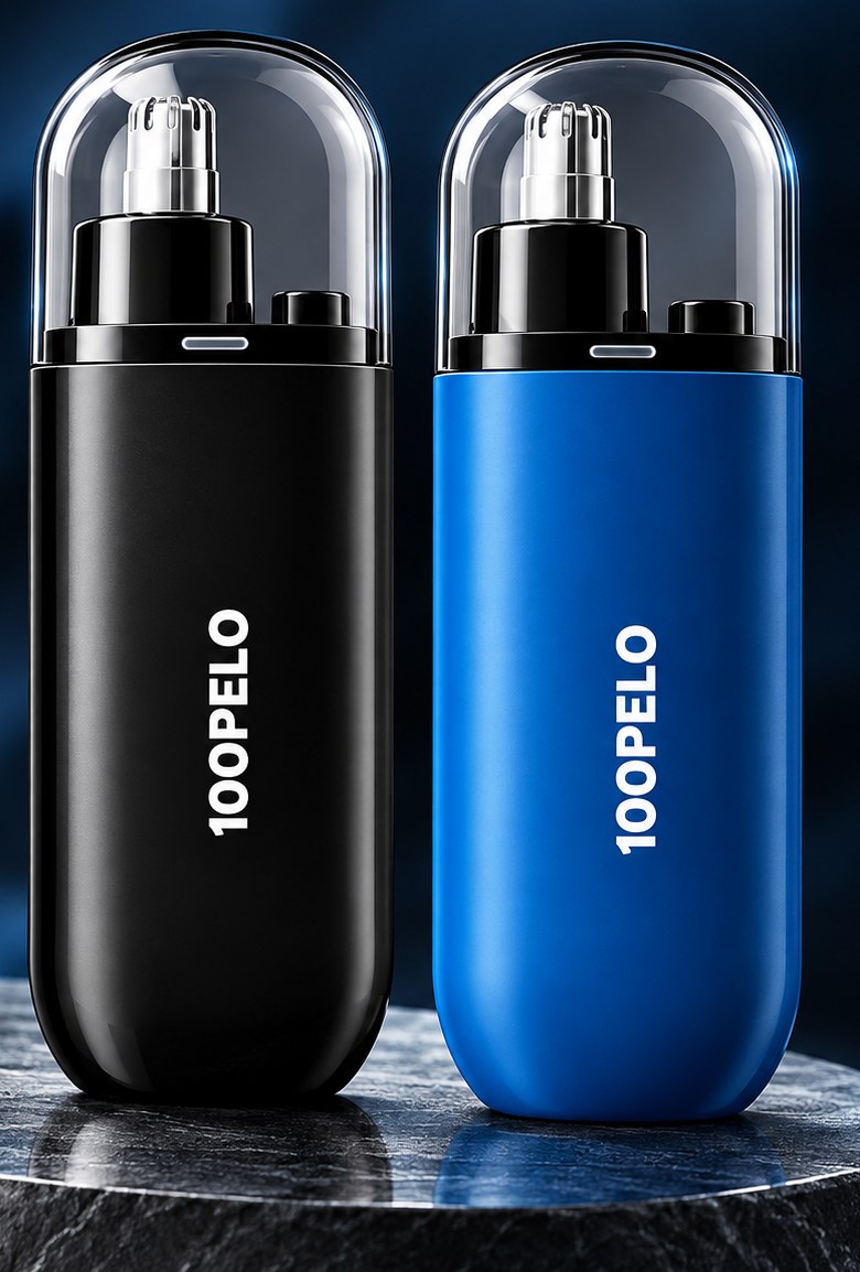 100PELO preto e azul sobre pedestal